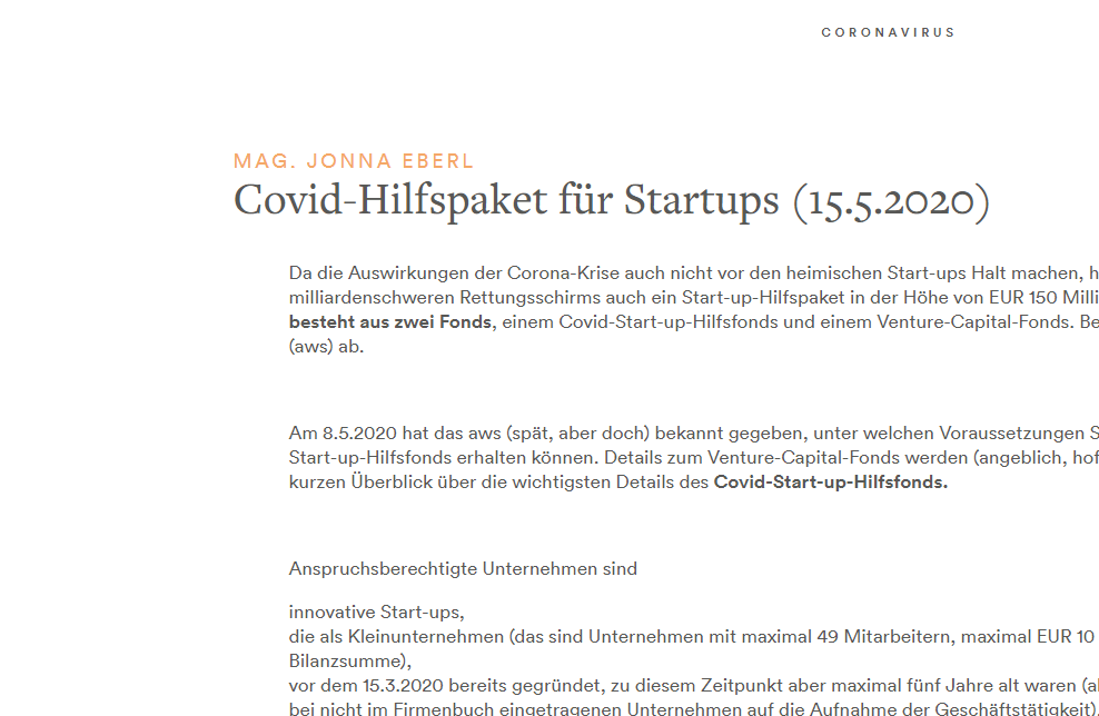 Covid-Hilfspaket für Startups